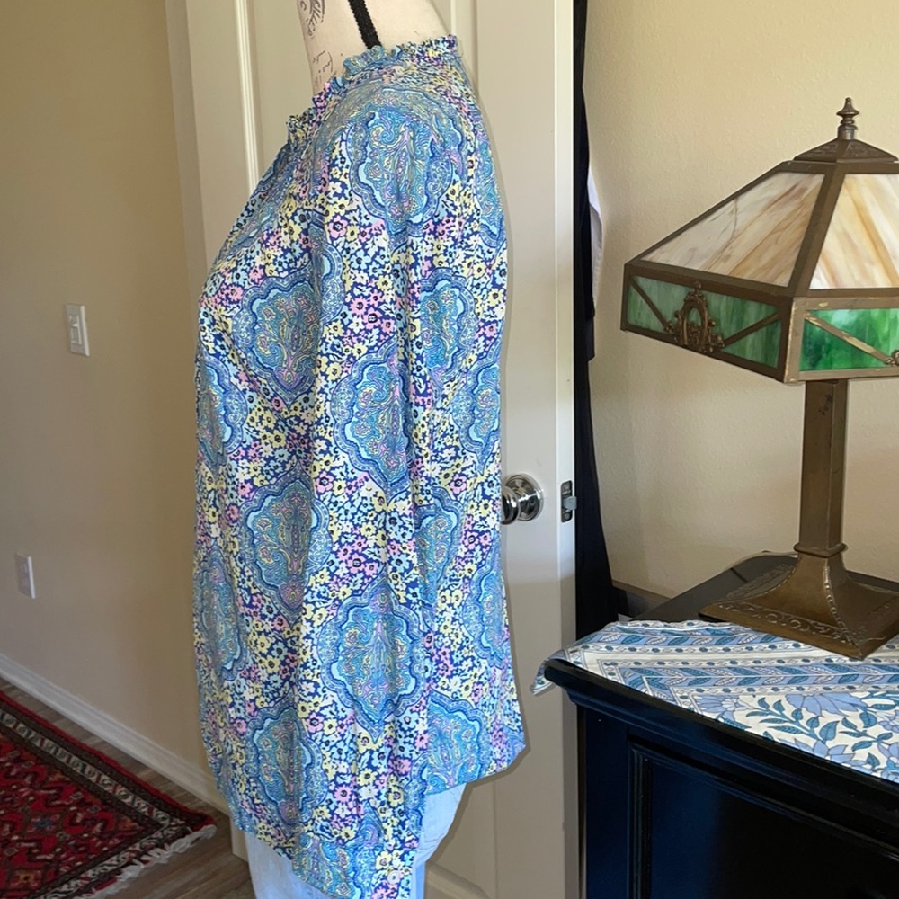Talbots Pastel Gardens Floral Popover Blouse - Picture 6 of 10